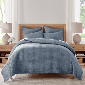 L61433ks Levtex Home Melange Stitch Chambray King Quilt Set -