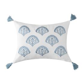 L65730p-a Levtex Home Cabana Stripe Blue Embroidered Medallion Pillow 14x18 -