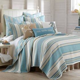 L78100ts Levtex Home Maui Blue 2-piece And Taupe Cotton Twin/twin Xl Quilt Set