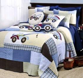 Q16900fq Levtex Home Tow Dump Trucks Blue Kids Boys Patches Twin Size Quilt