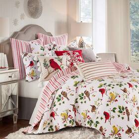 Th51920k Levtex Home Joy Birds Quilt - King And Holly Red Green Citron Taupe Brown