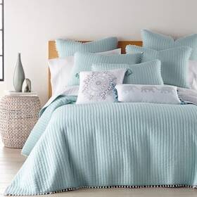 L12005k Levtex 106 X 92 Inch Pom Blue Haze Solid King/california King Cotton Quilt