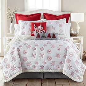 L15132lfqs Levtex Merry And Bright Collecion - Red Snowflake Sherpa Quilt Set Full/queen