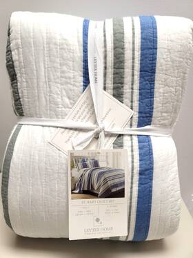 3-pc.full Levtex L44100qs St. Bart Stripe 3-pc.full/queen Quilt Set- Blue