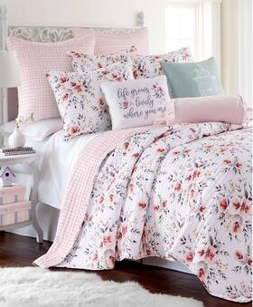 L54901fqs Levtex Adeline Floral Bouquet Reversible Quilt Sets-full/queen Pink T4103961