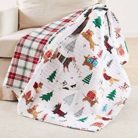 H60530qt Levtex - Merry & Bright Jingle Paws Quilted Throw And