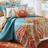 Levtex Teal Bohemian Quilt Moroccan Floral Red Green Reversible Mariska