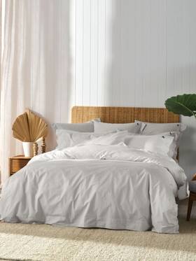 93703j754 Lexington American Pin Point Oxford Quilt Cover Set Gray/white - Queen
