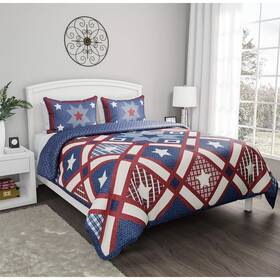 66-q001k Lhc King Size 3 Piece All-season Quilt Set Red White Blue Americana Stars