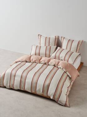 01700m730 Linen House Nara Stripe Quilt Cover Set Clay - Single 140cm X 210cm 1