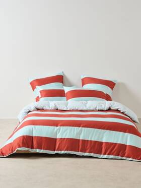 01700n167 Linen House Rugby Stripe Quilt Cover Set Chilli - Single