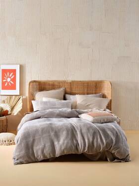 01703i454 Linen House Galicia Quilt Cover Set Blue/sand - Queen