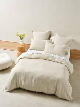 01703m314 Linen House Connie Quilt Cover Set Natural - Queen
