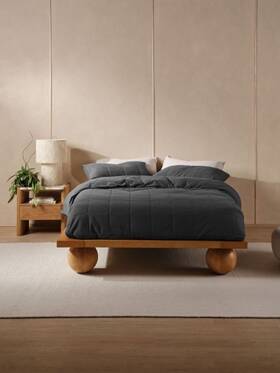 01703m546 Linen House Ryland Quilt Cover Set Charcoal - Queen