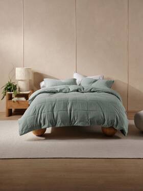 01703m547 Linen House Ryland Quilt Cover Set Eucalyptus - Queen