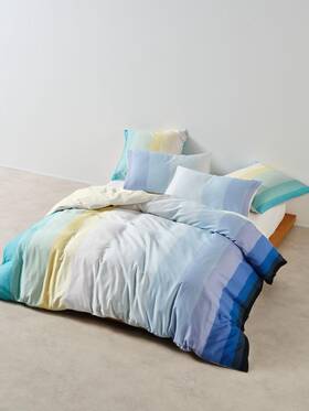 01703m712 Linen House Sunrise Stripe Quilt Cover Set Clearwater - Queen