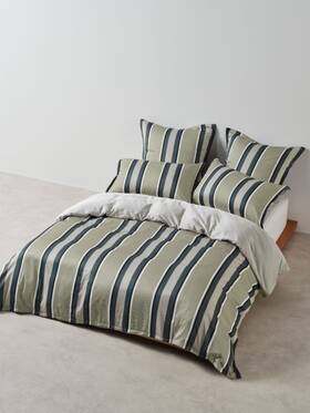 01703m729 Linen House Nara Stripe Quilt Cover Set Bluestone - Queen 210cm X