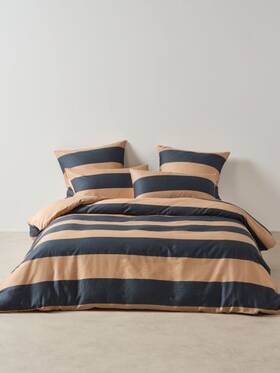 01703n166 Linen House Rugby Stripe Quilt Cover Set Bluestone - Queen