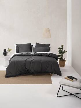 01704g121 Linen House Nara Quilt Cover Set Charcoal - King