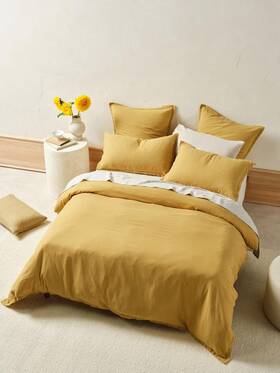 01705m315 Linen House Connie Quilt Cover Set Saffron - Super King
