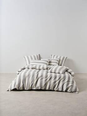 01705m595 Linen House Vintage Stripe Quilt Cover Set Steel - Super King