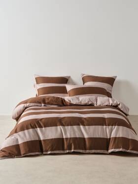 01705n169 Linen House Rugby Stripe Quilt Cover Set Orchid - Super King
