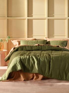 01873k306 Linen House Nimes Moss Coverlet - 260x240cm Green