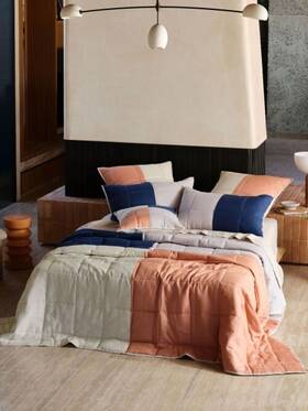 01873l457 Linen House Nimes Patchwork Coverlet Navy 240x260cm