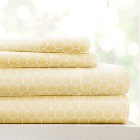 Ieh-4pc-hoc-q-ye Linen Market Double-brushed Patterned Microfiber Queen Sheet Set 4 Piece