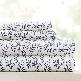 Lm-4pc-1-1 Linen Market 3 Piece Twin Bedding Sheet Set Navy Vines - Sleep Better Than
