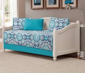 Linen Plus 665752435762 5pc Daybed Cover Set Quilted Bedspread Floral Turquoise Navy Blue Teal Grey W