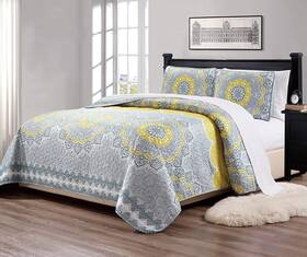 Linen Plus 665752486788 King/california King 3pc Over Size Quilted Bedspread Floral Medallion Yellow