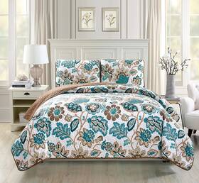 Linen Plus 705377920257 Quilted Bedspread Set Oversized Coverlet Floral Brown Teal White New Twin/twin