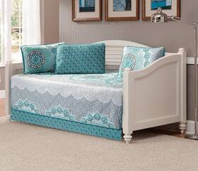 Linen Plus 711181175691 5pc Daybed Cover Set Quilted Bedspread New Aqua/grey