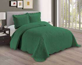 Linen Plus 711181680621 Embossed Coverlet Bedspread Set Oversized Solid Hunter Green Full/que