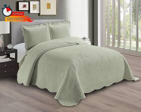 Linen Plus 744110238129 Embossed Coverlet Bedspread Set Oversized Solid Light Green Full/quee
