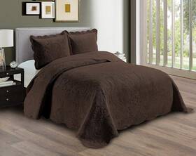 Linen Plus 744759363848 Embossed Coverlet Bedspread Set Oversized Solid Coffee King/californi
