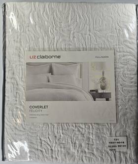 303919 Liz Claiborne Coverlet Queen/full Size Textured Felicity Bright White Jcp 150