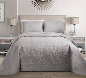 Llc 445004066080 Fancy Collection Embossed Coverlet Size Set Solid Silver King California
