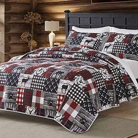 21quilt-db-k-bl Lmhome Cabin Quilt Sets King Christmas Patchwork Rustic Lodge Deer Bedding