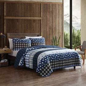 Lodge Quilt Set 883893575806 Twin Blue Gray Plaid Design Cotton Pillow Shams 2 Piece Bedding Cover