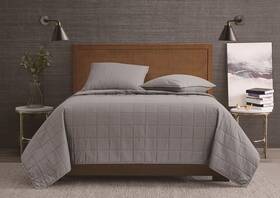 London Fog 783048178985 Garment Washed Solid Quilt Set Grey Microfiber 3-piece Full/queen
