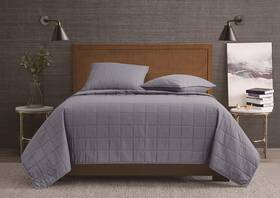 London Fog 783048179425 Garment Washed Solid Quilt Set Blue Microfiber 2-piece Twin