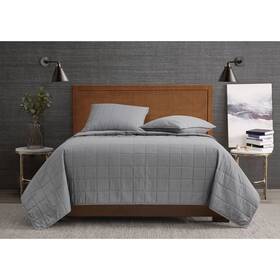 86880090 London Fog 2pc Twin/twin Extra Long Garment Wash Solid Quilt Set Gray -