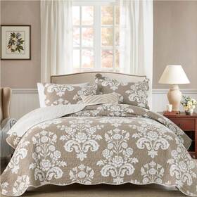 Lorriard 651358267319 3 Pieces Queen Quilts Set 100% Soft Cotton Quilt Beige Floral Patter