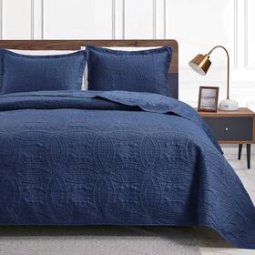 Loves Cabin 689829926038 King Size Quilt Set Navy Blue Soft Bed Summer Lightweight Modern
