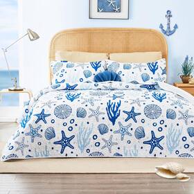 Loves Cabin 744110925722 King Size Quilt Bedding Set - Coastal White Bedspreads Summer Bea