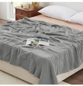 C-usa23a1cmtdcb2qu Loves Cabin 6 Layer 100% Cotton Muslin Blanket Queen 108 Inch X90 Grey