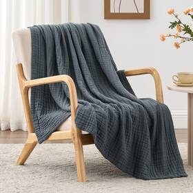 C-usa23a1cmtdcg2th Loves Cabin 6 Layer 100% Cotton Muslin Blanket Throw 50 Inch X60 Dark Grey