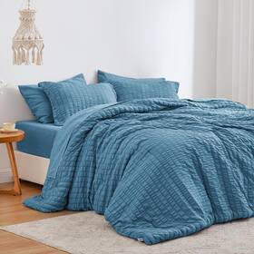 Cusa25a1pjtemequ Loves Cabin Seersucker Misty Blue Queen Comforter Set 7-piece All Season Li